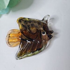 Beautiful Murano Style Brown Bronze Sparkle Glass Fish Pendant 2" Cute Boho